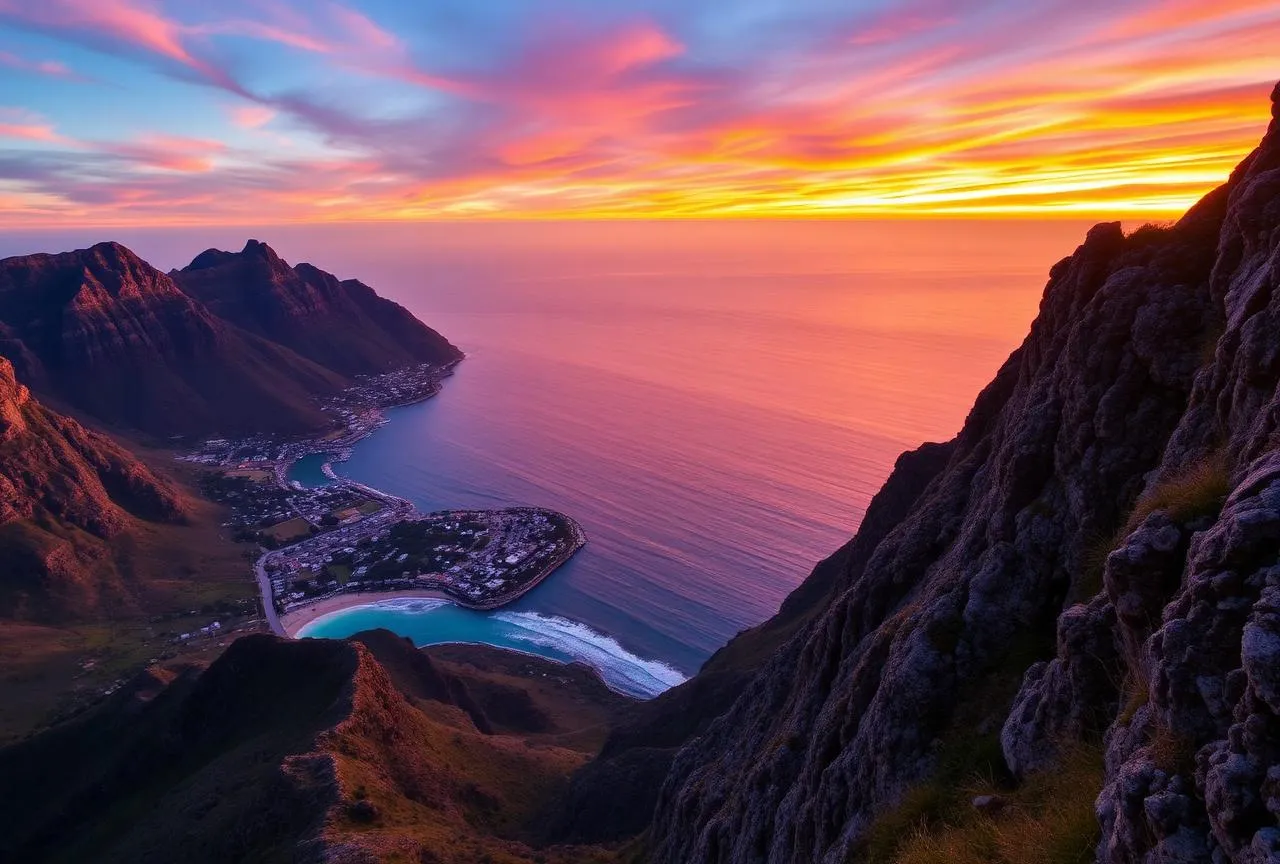 Coucher de soleil sur Chapman's Peak Drive et Hout Bay