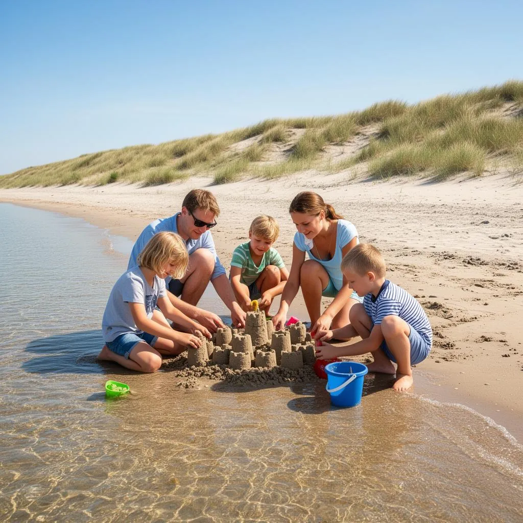Enfants jouant sur la plage de la côte atlantique