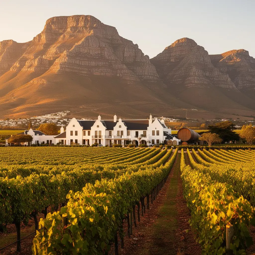 Weinberge in Stellenbosch mit Bergpanorama in der Kapregion